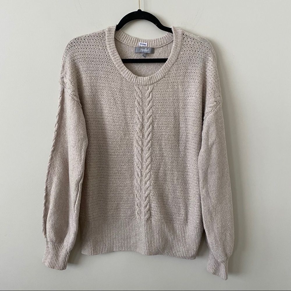 Marled Oatmeal Balloon Sleeve Light Knit Sweater